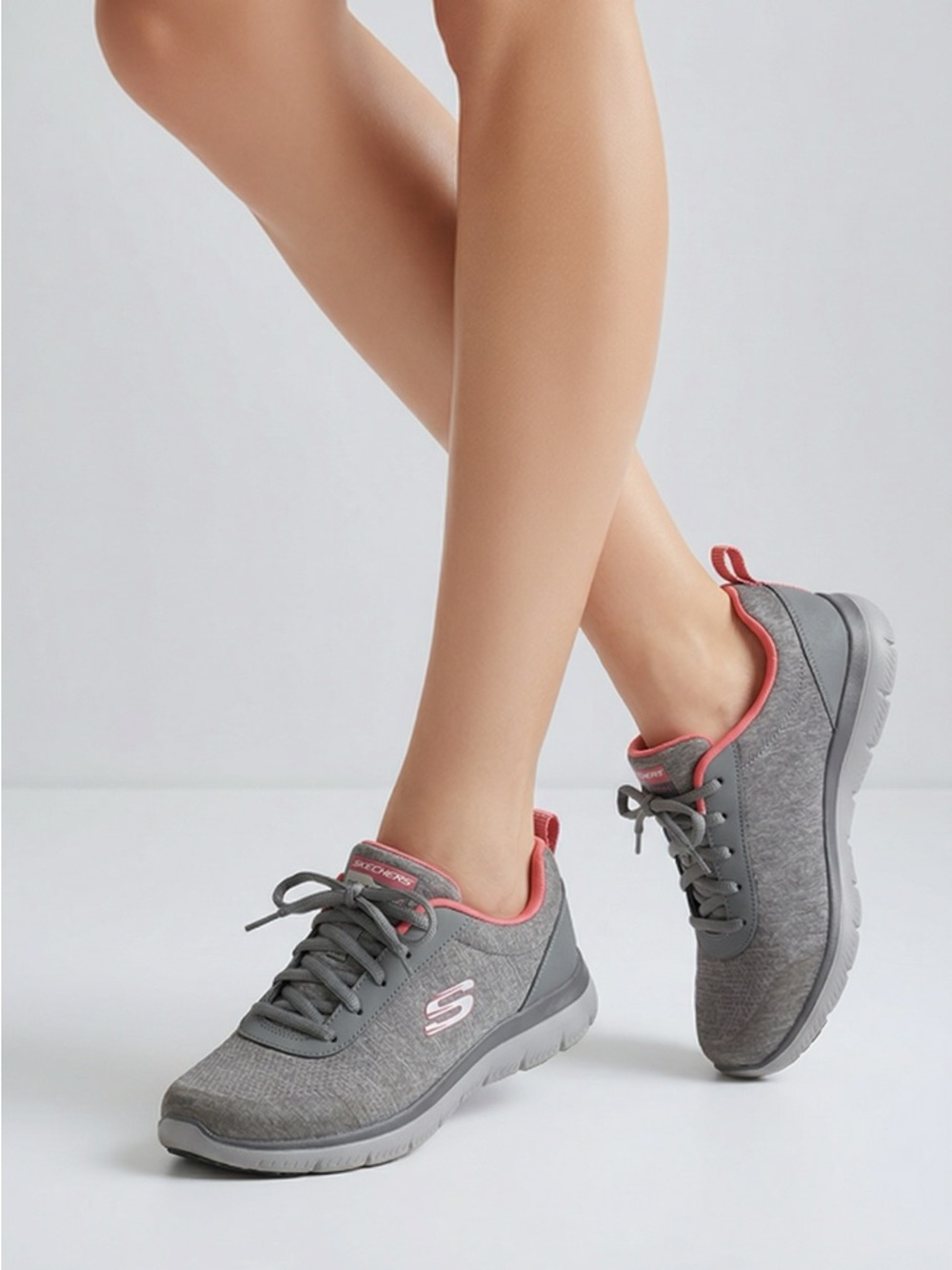 Skechers Gray and Coral Women's Athletic Sneakers
